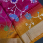 Pink Yellow Organza Tissue Jamdani Saree with Stitched Blouse - SR001089