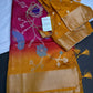 Pink Yellow Organza Tissue Jamdani Saree with Stitched Blouse - SR001089