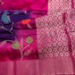 Purple Pink Organza Tissue Jamdani Saree with Stitched Blouse - SR001090