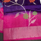 Purple Pink Organza Tissue Jamdani Saree with Stitched Blouse - SR001090