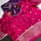 Purple Pink Organza Tissue Jamdani Saree with Stitched Blouse - SR001090