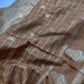 Raw Mango Brown Gold Zari Checks Saree with Stitched Blouse - SR001091