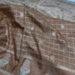 Raw Mango Brown Gold Zari Checks Saree with Stitched Blouse - SR001091