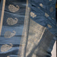 Teal Blue Pure Viscose Silk Zari Saree with Stitched Blouse - SR001092