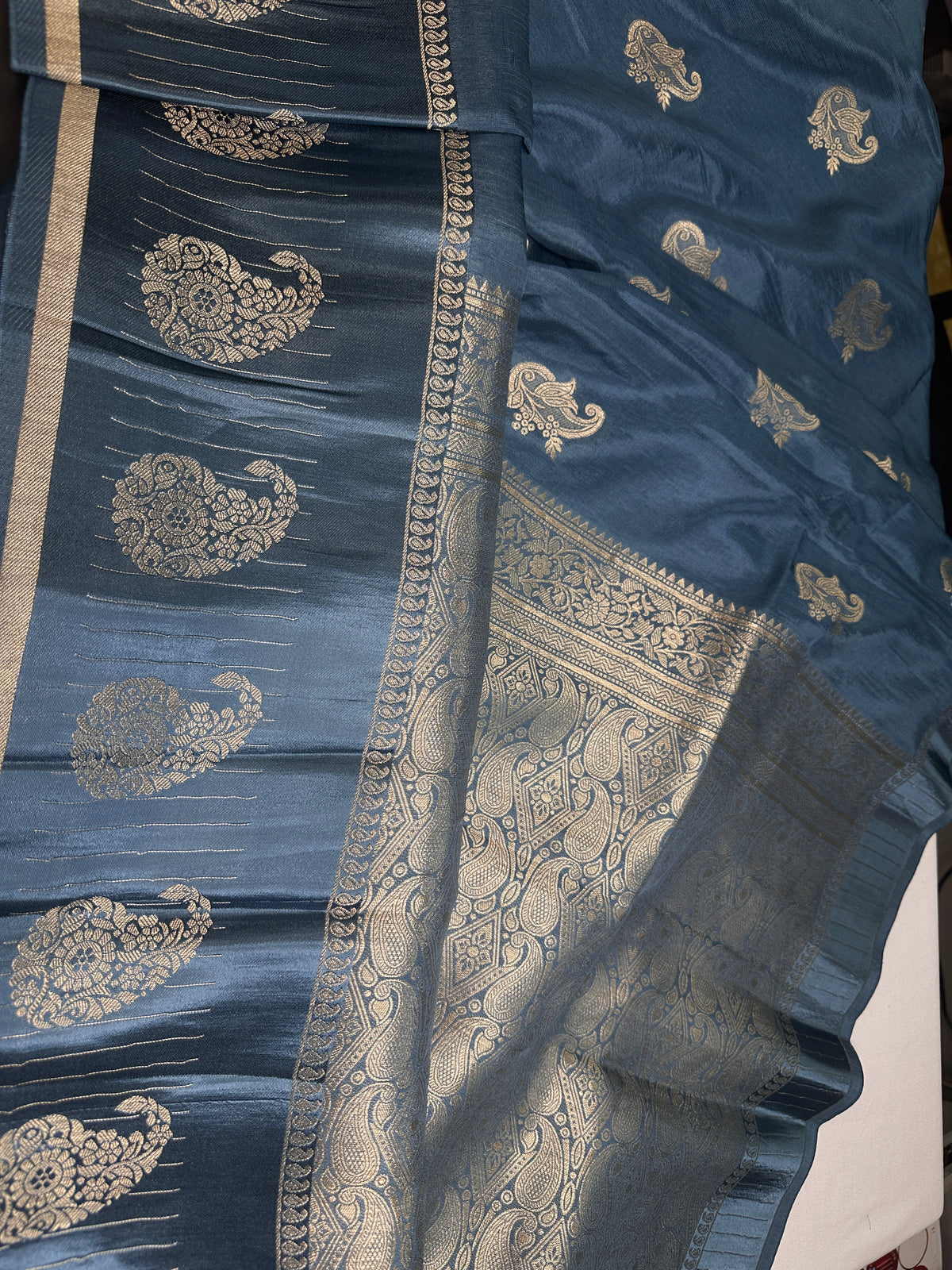 Teal Blue Pure Viscose Silk Zari Saree with Stitched Blouse - SR001092