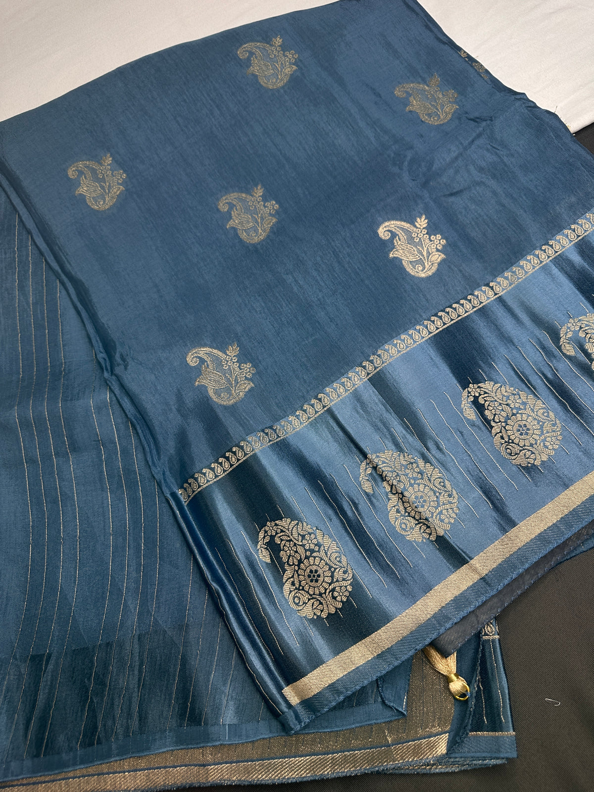Teal Blue Pure Viscose Silk Zari Saree with Stitched Blouse - SR001092