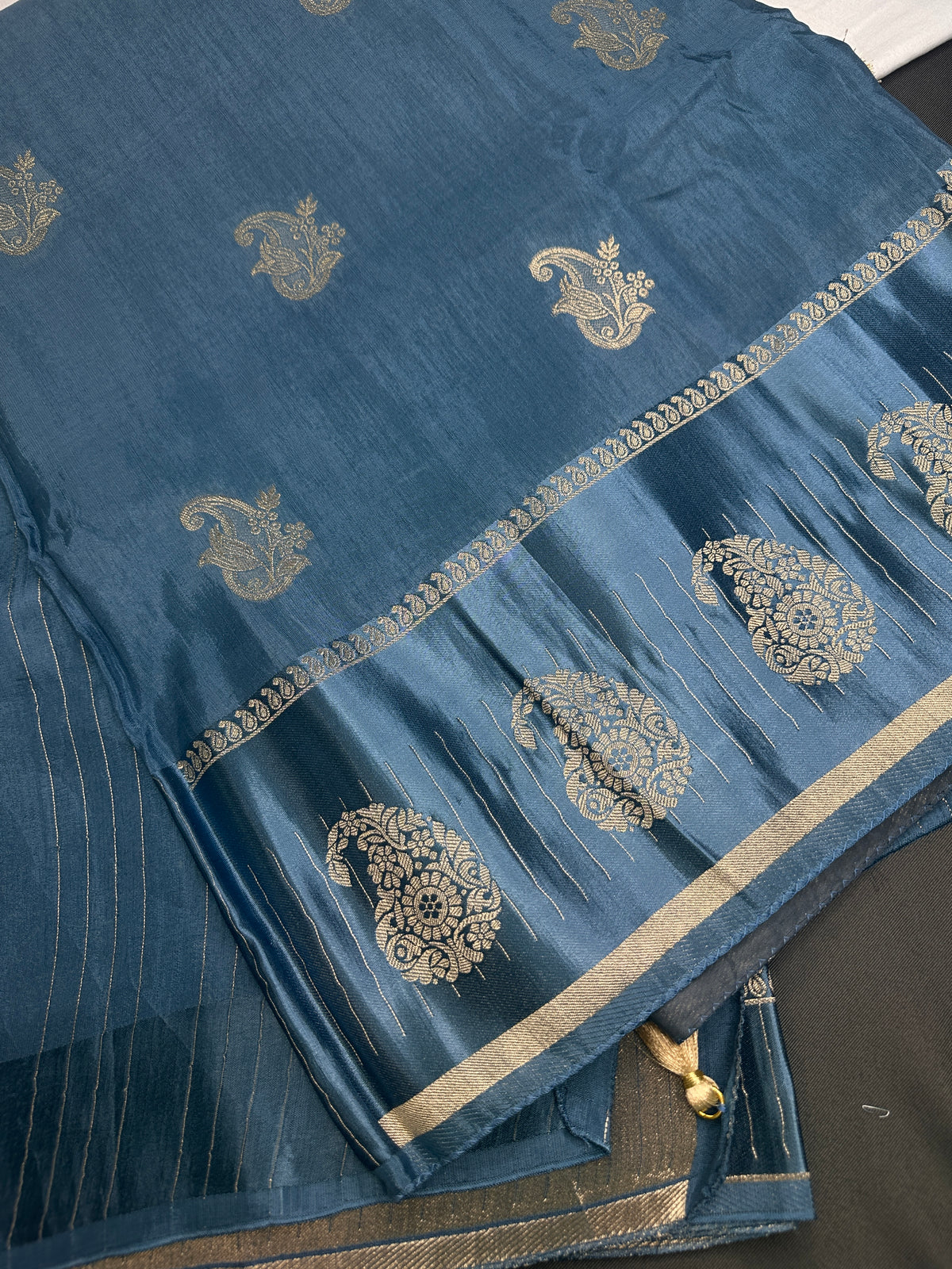Teal Blue Pure Viscose Silk Zari Saree with Stitched Blouse - SR001092