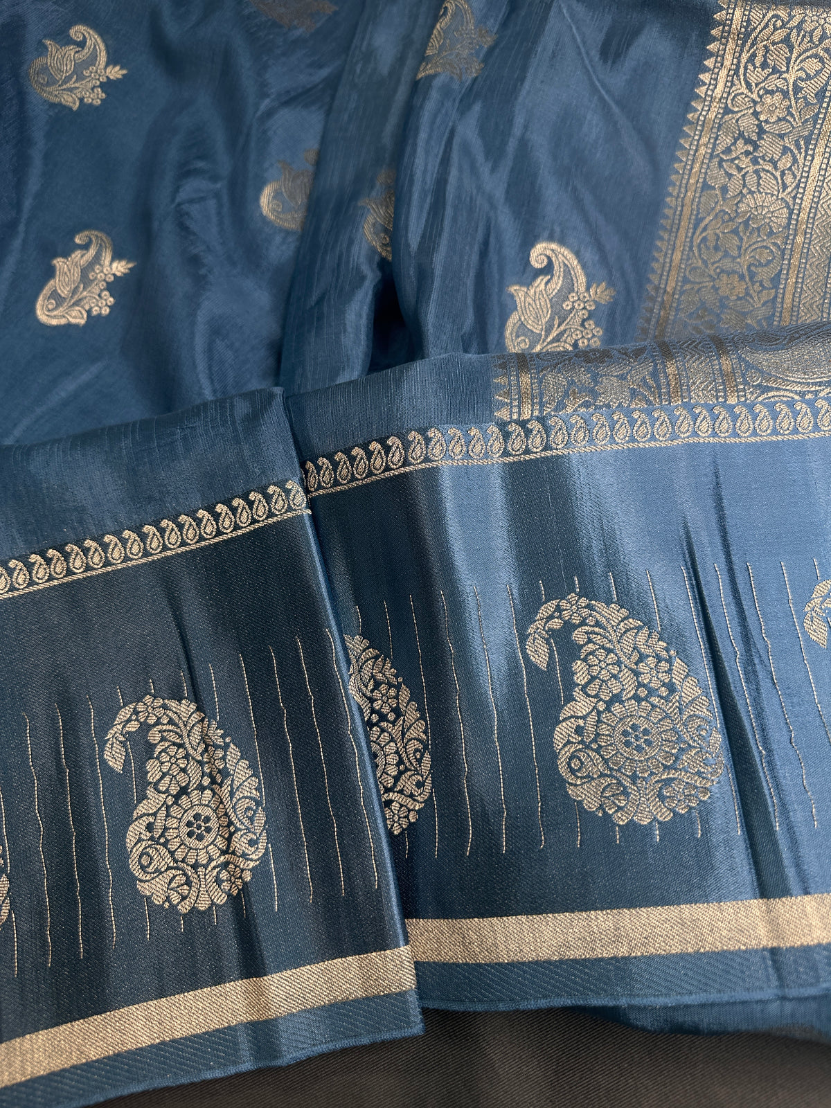 Teal Blue Pure Viscose Silk Zari Saree with Stitched Blouse - SR001092