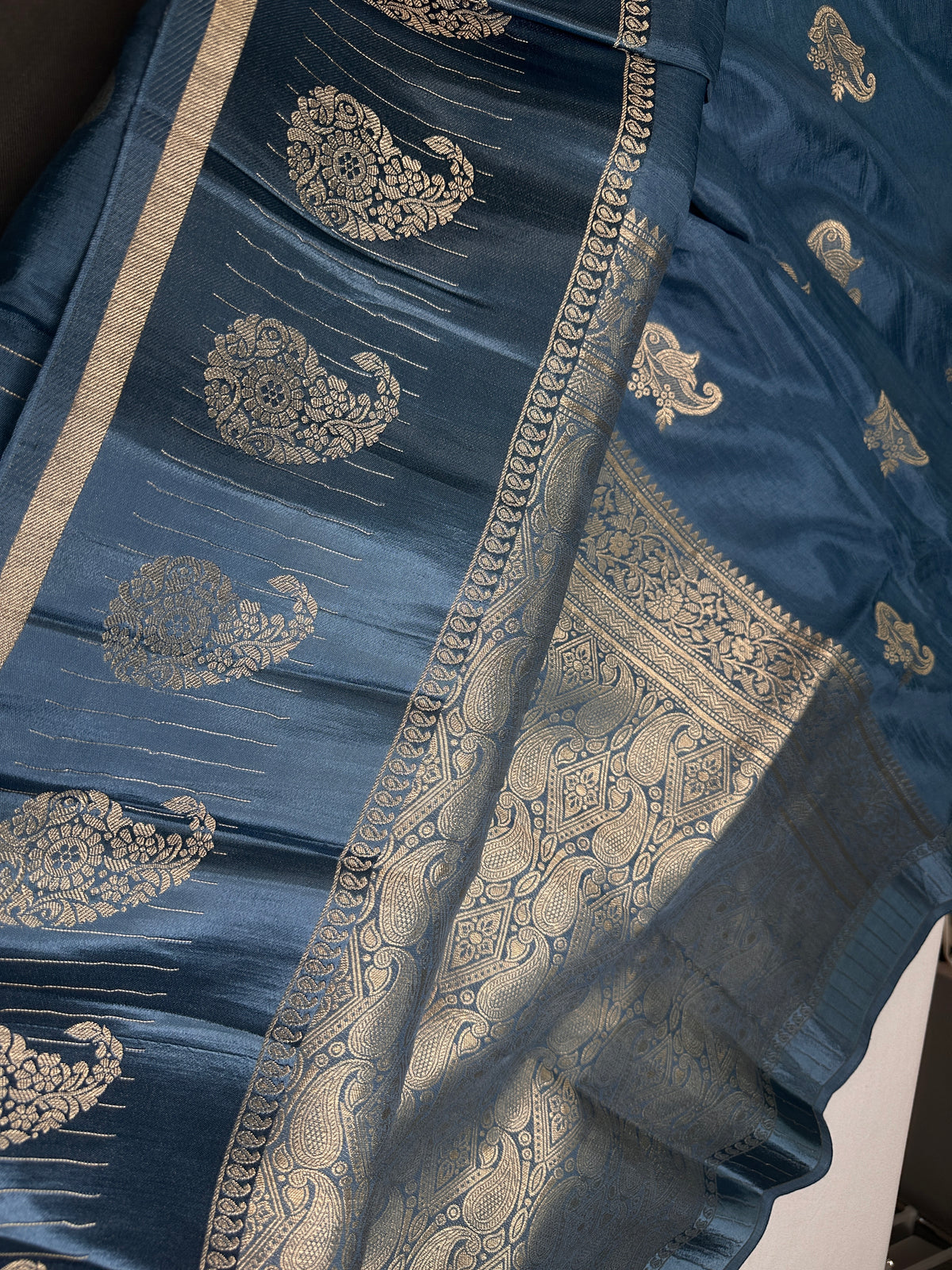 Teal Blue Pure Viscose Silk Zari Saree with Stitched Blouse - SR001092