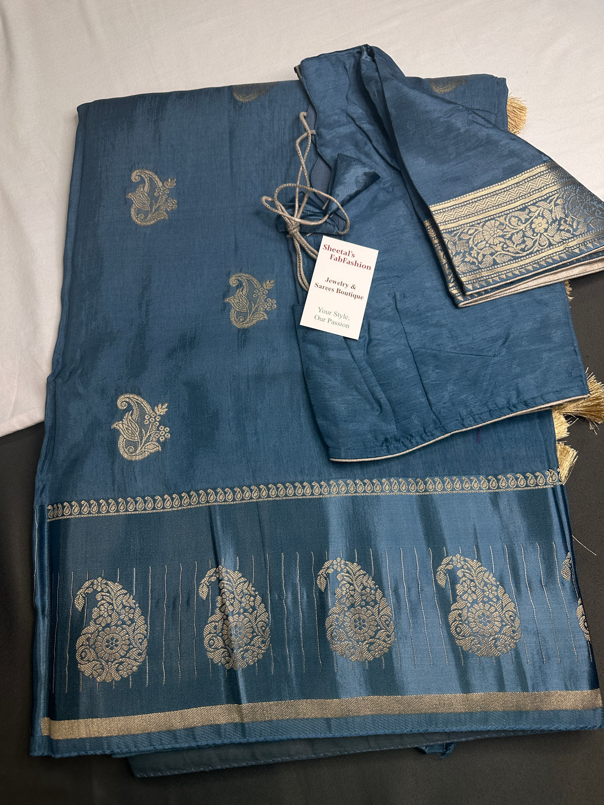 Teal Blue Pure Viscose Silk Zari Saree with Stitched Blouse - SR001092