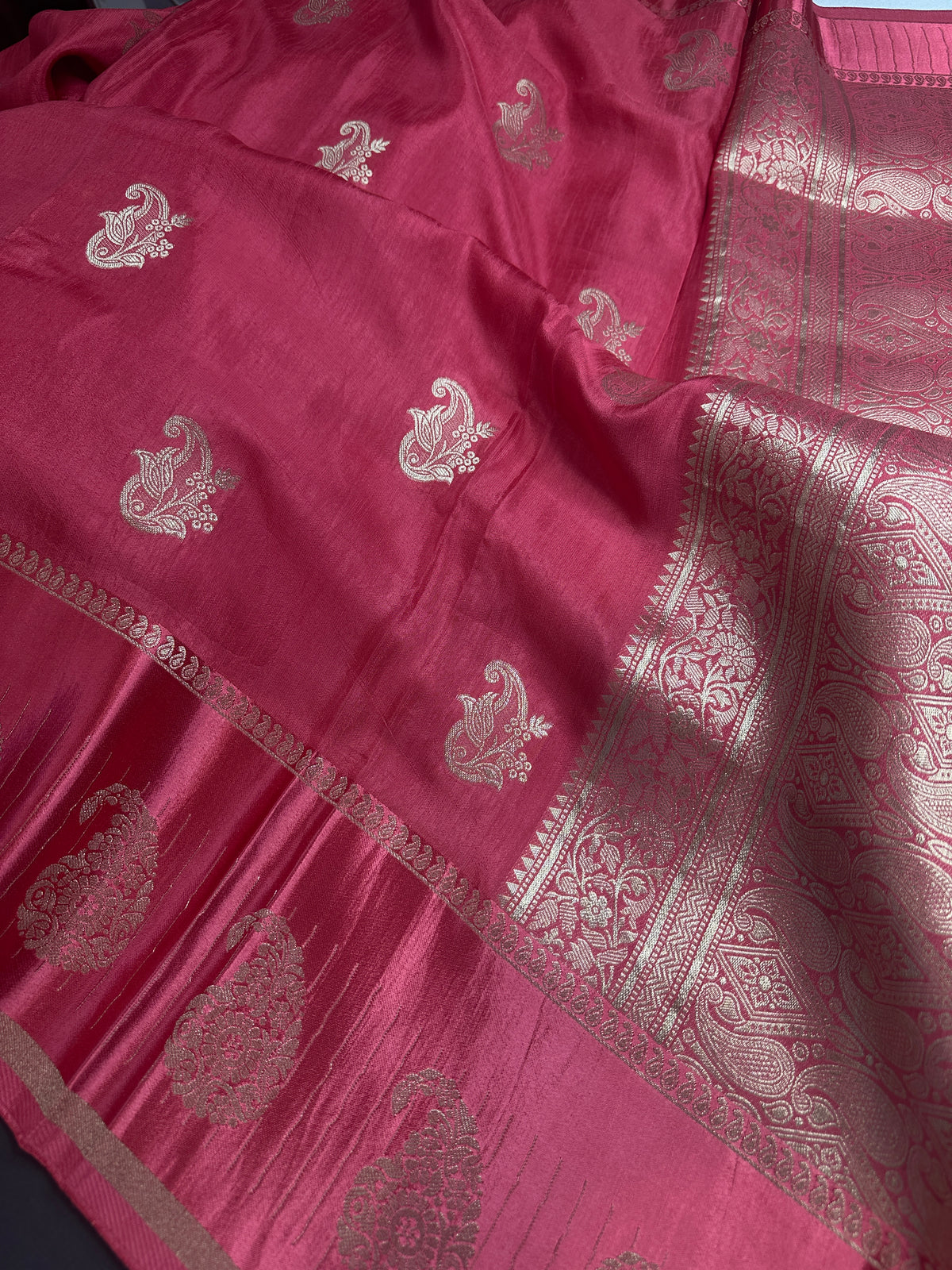 Pink Pure Viscose Silk Zari Saree with Stitched Blouse - SR001093