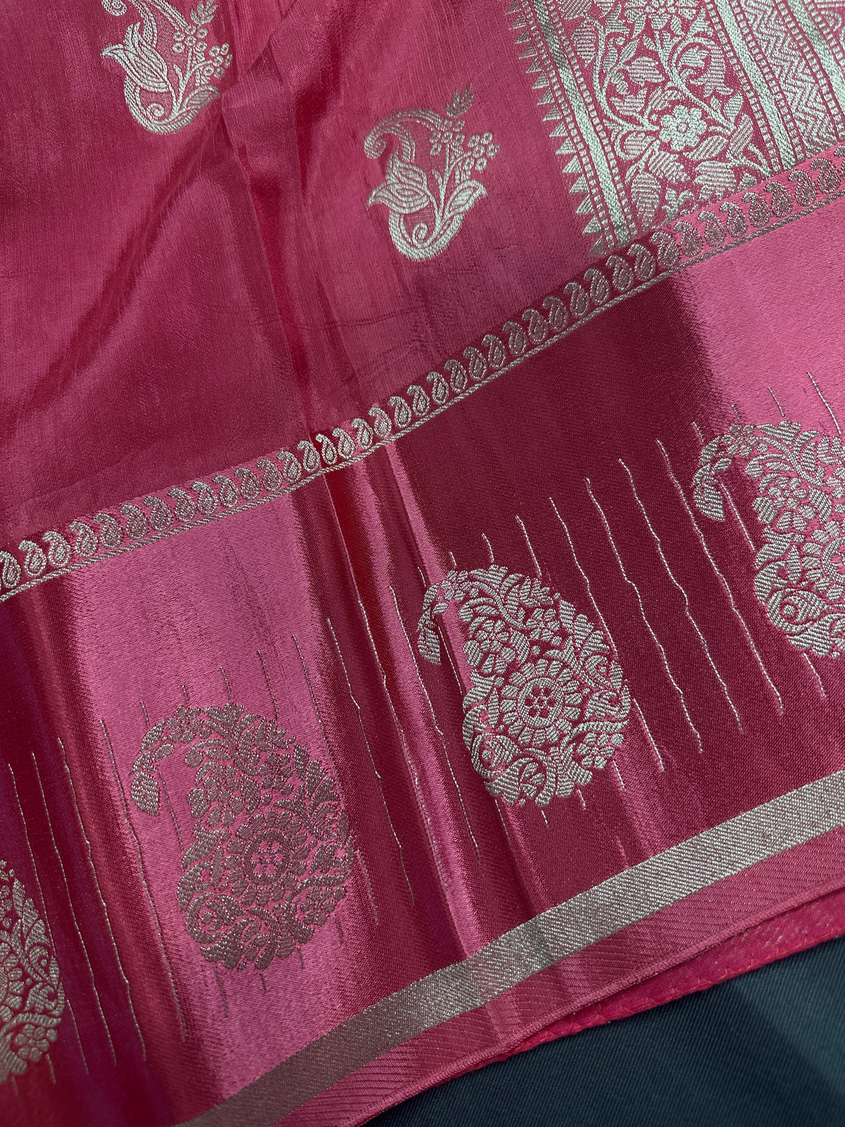 Pink Pure Viscose Silk Zari Saree with Stitched Blouse - SR001093