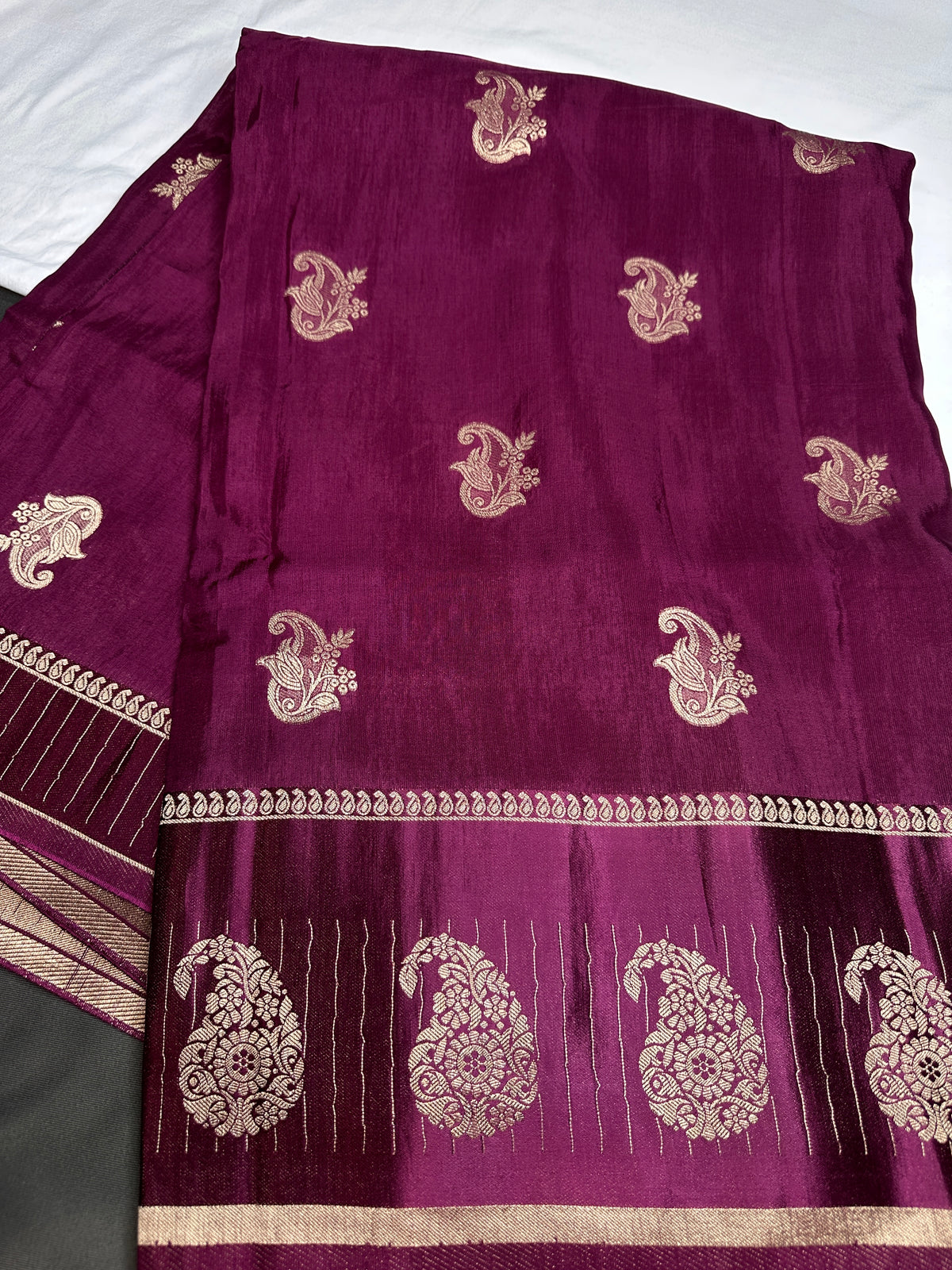 Purple Pure Viscose Silk Zari Saree with Stitched Blouse - SR001094