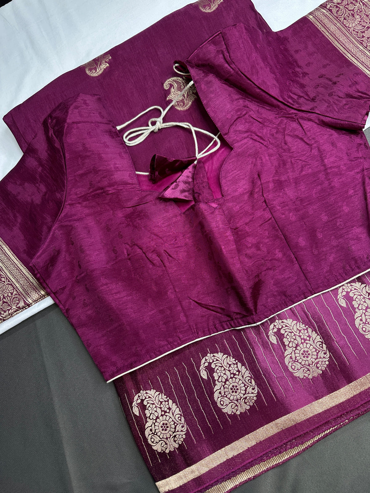 Purple Pure Viscose Silk Zari Saree with Stitched Blouse - SR001094