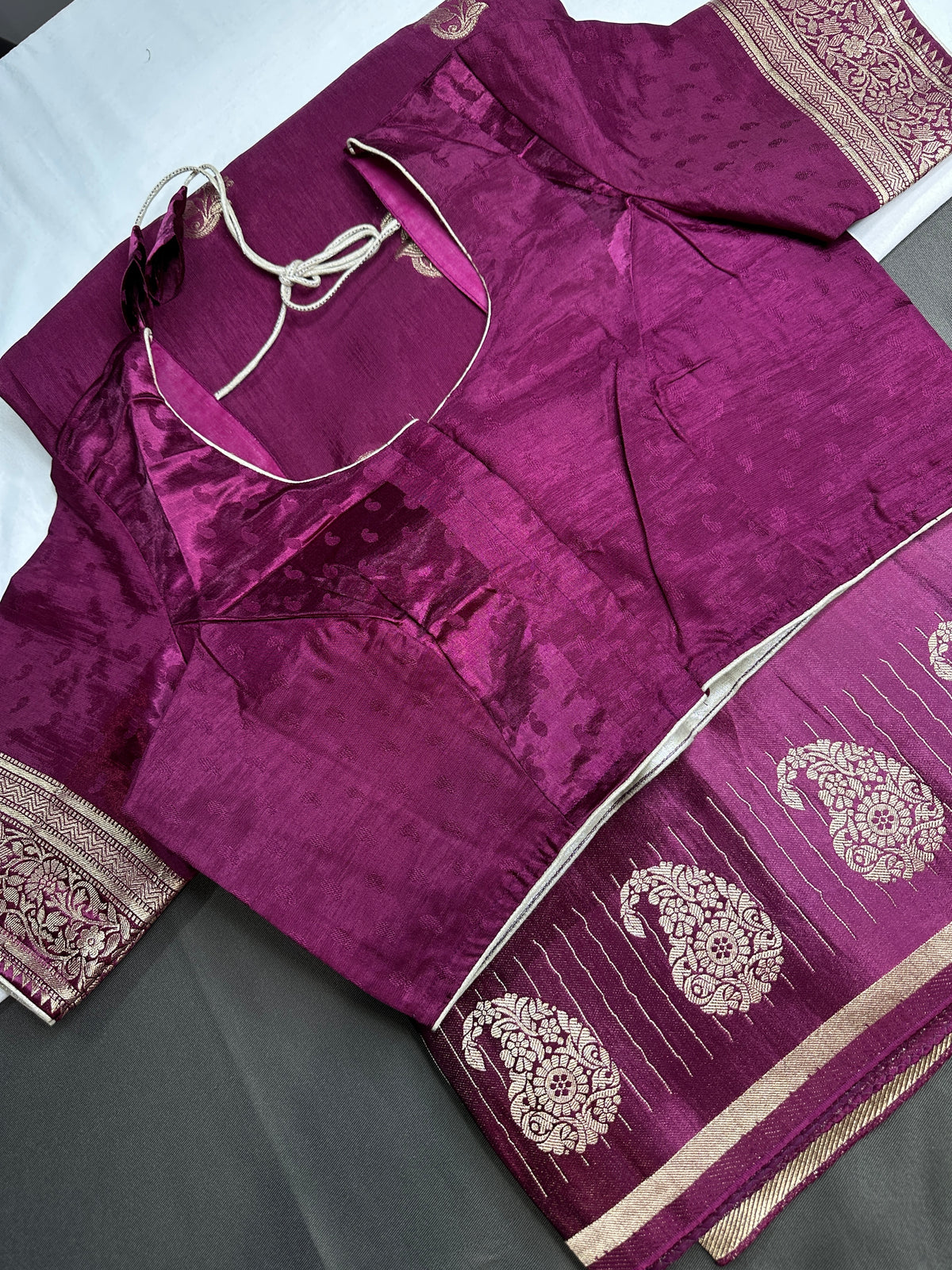 Purple Pure Viscose Silk Zari Saree with Stitched Blouse - SR001094