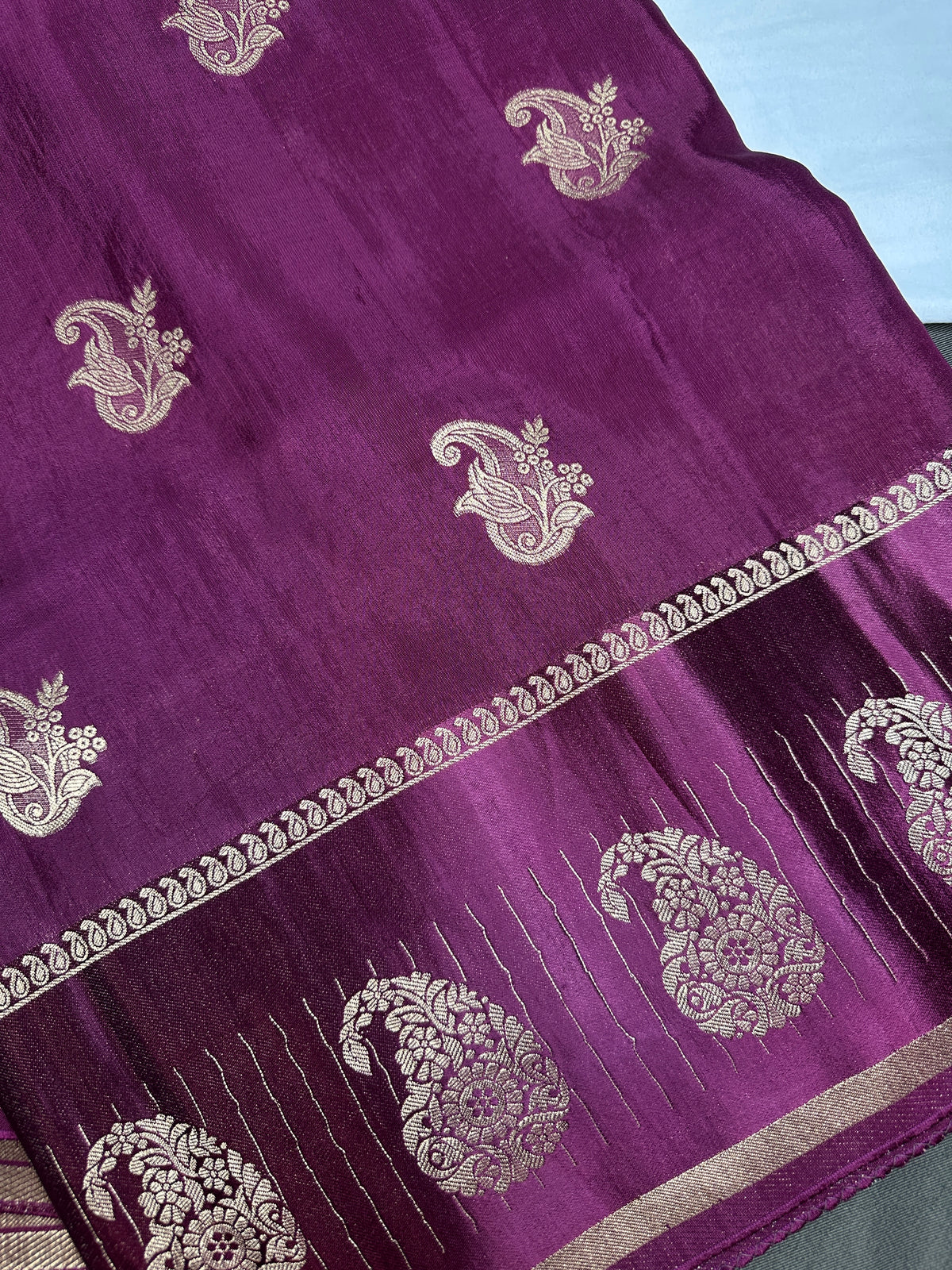 Purple Pure Viscose Silk Zari Saree with Stitched Blouse - SR001094