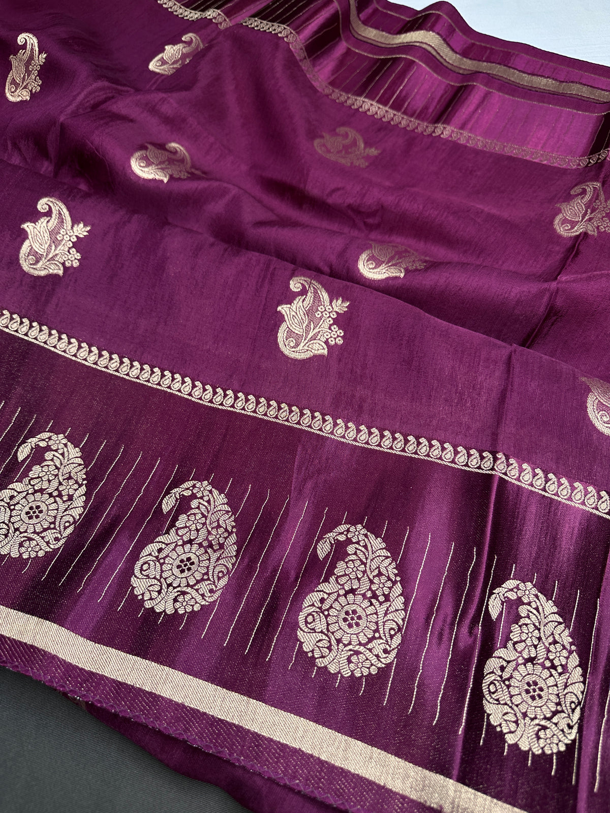 Purple Pure Viscose Silk Zari Saree with Stitched Blouse - SR001094