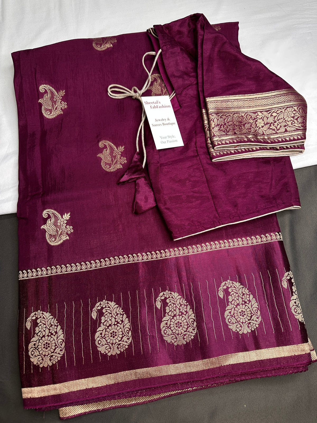 Purple Pure Viscose Silk Zari Saree with Stitched Blouse - SR001094
