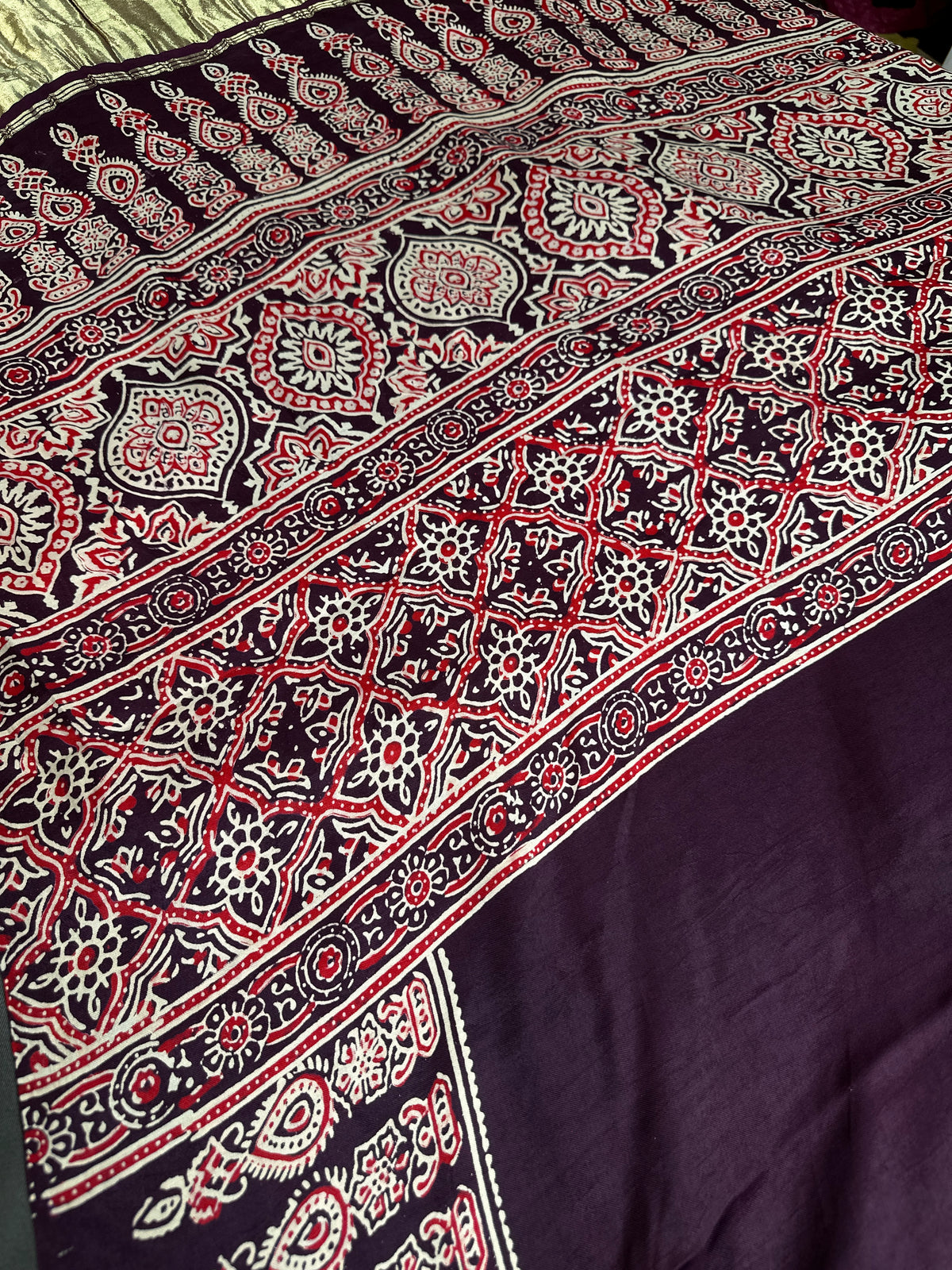 Dola Silk Ajarakh Plum Saree - 