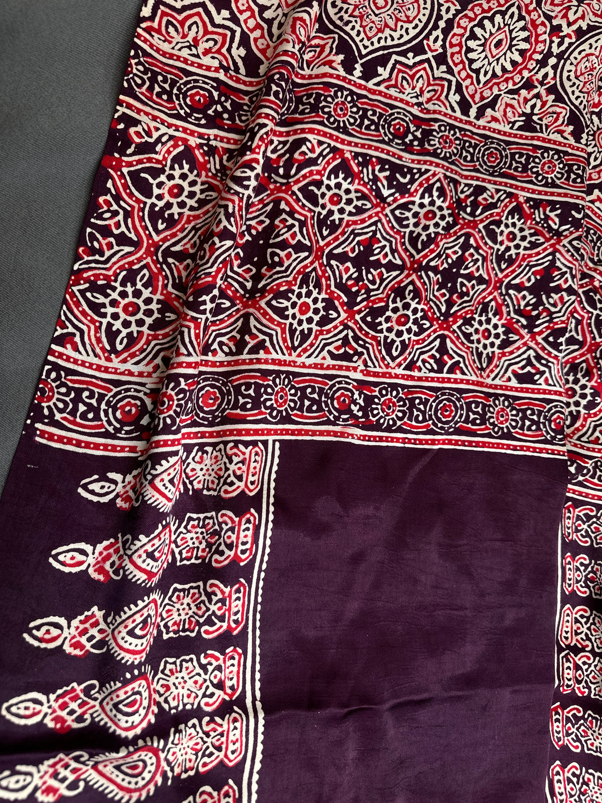 Dola Silk Ajarakh Plum Saree - 