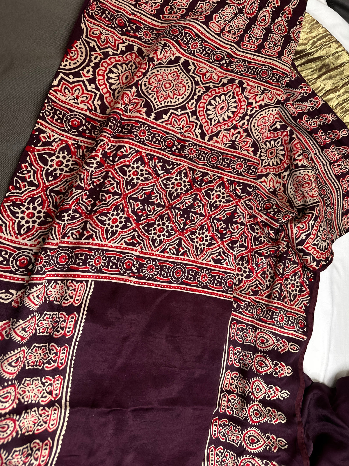 Dola Silk Ajarakh Plum Saree - 