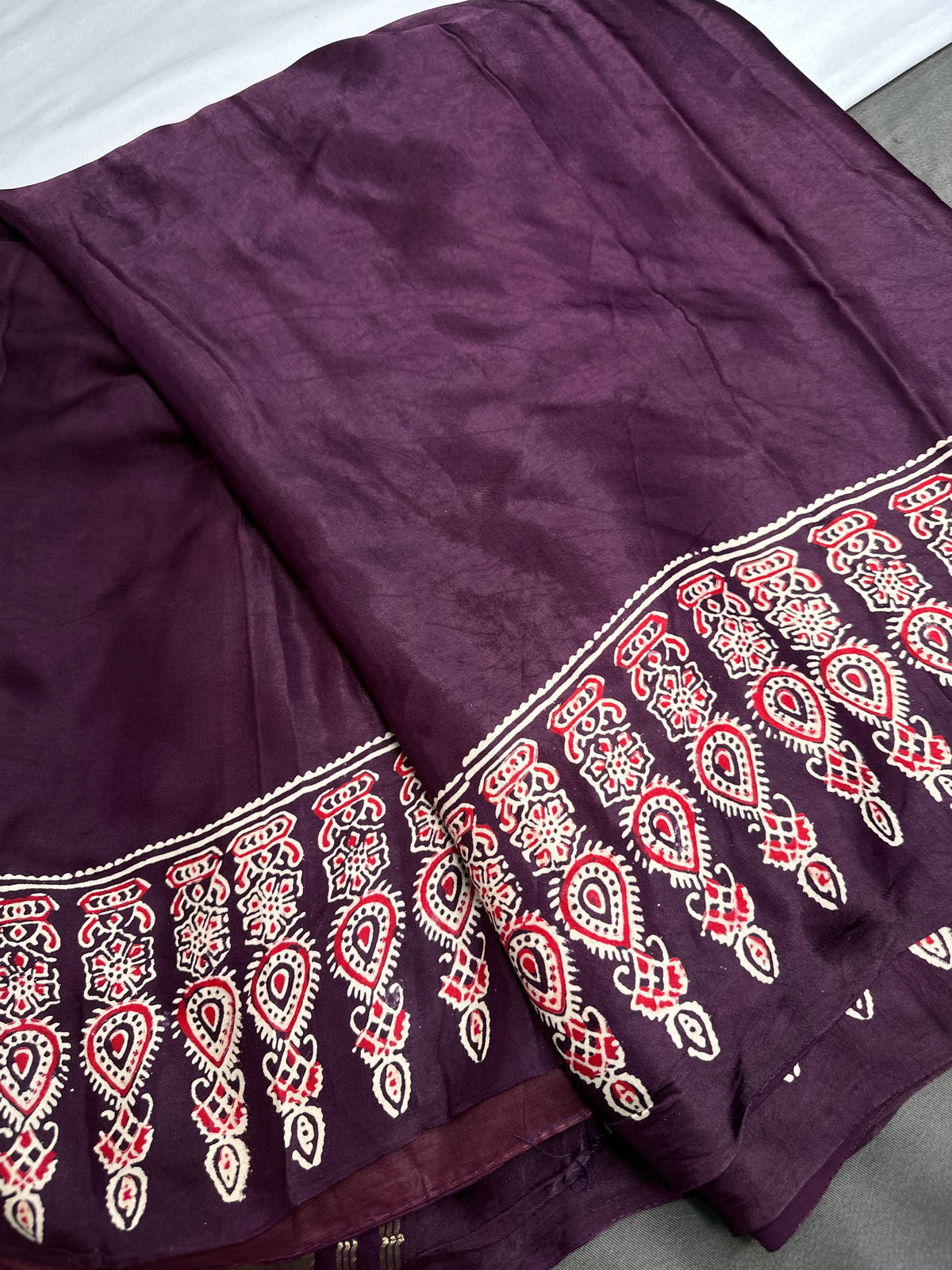 Dola Silk Ajarakh Plum Saree - 