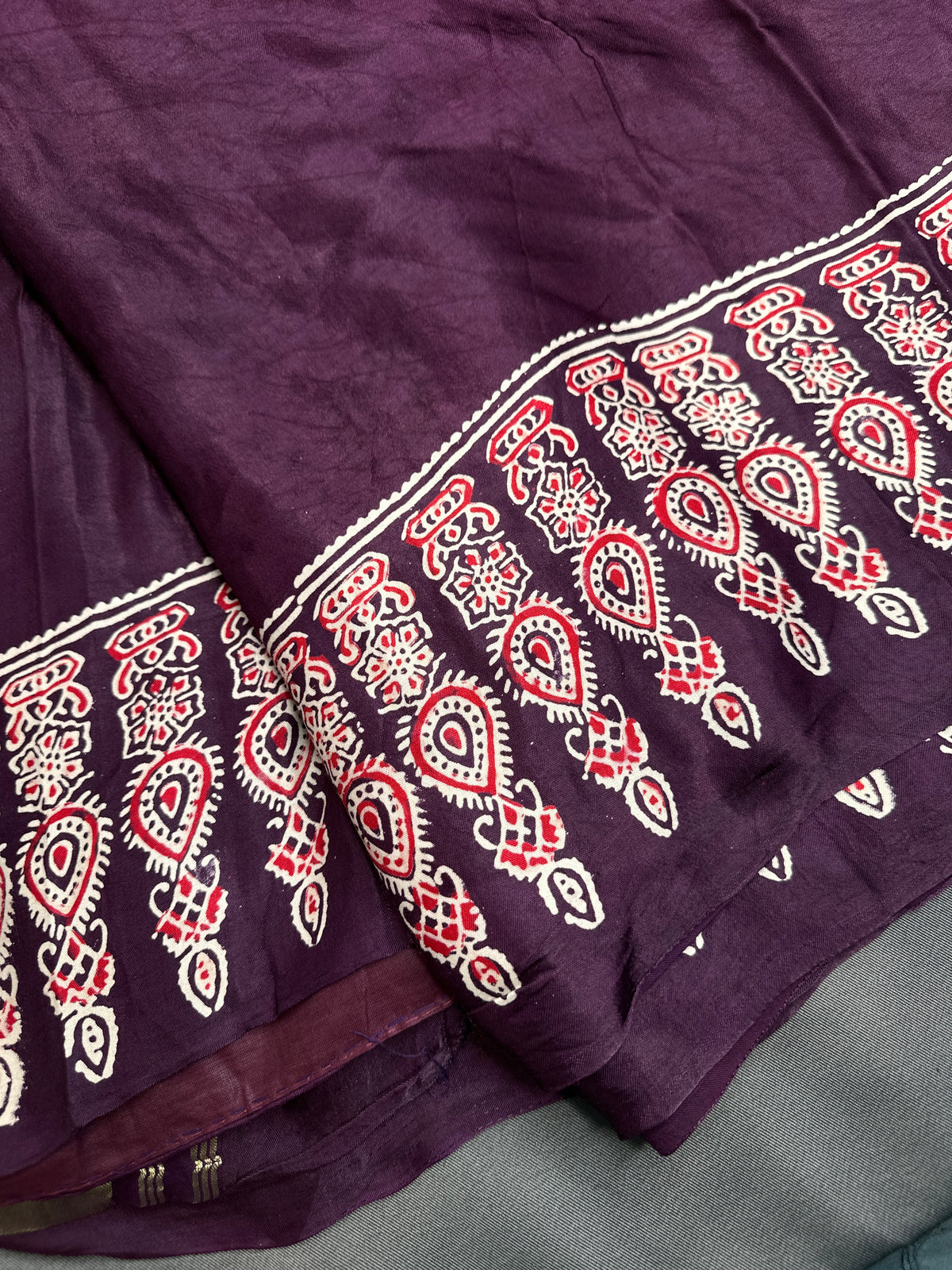 Dola Silk Ajarakh Plum Saree - 