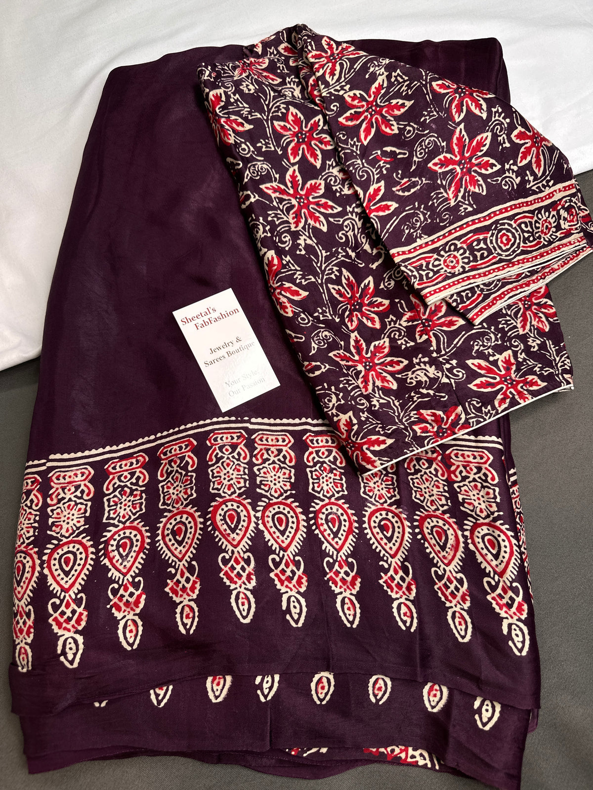 Dola Silk Ajarakh Plum Saree - 