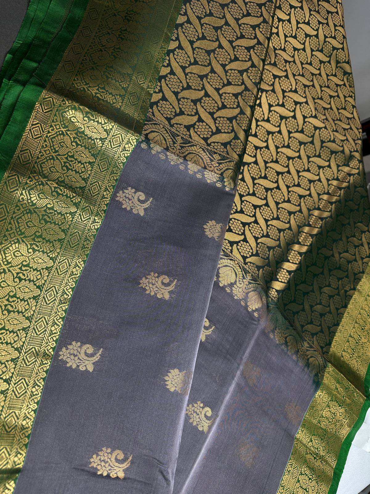 Dharamavaram Pattu Grey Green Saree - 