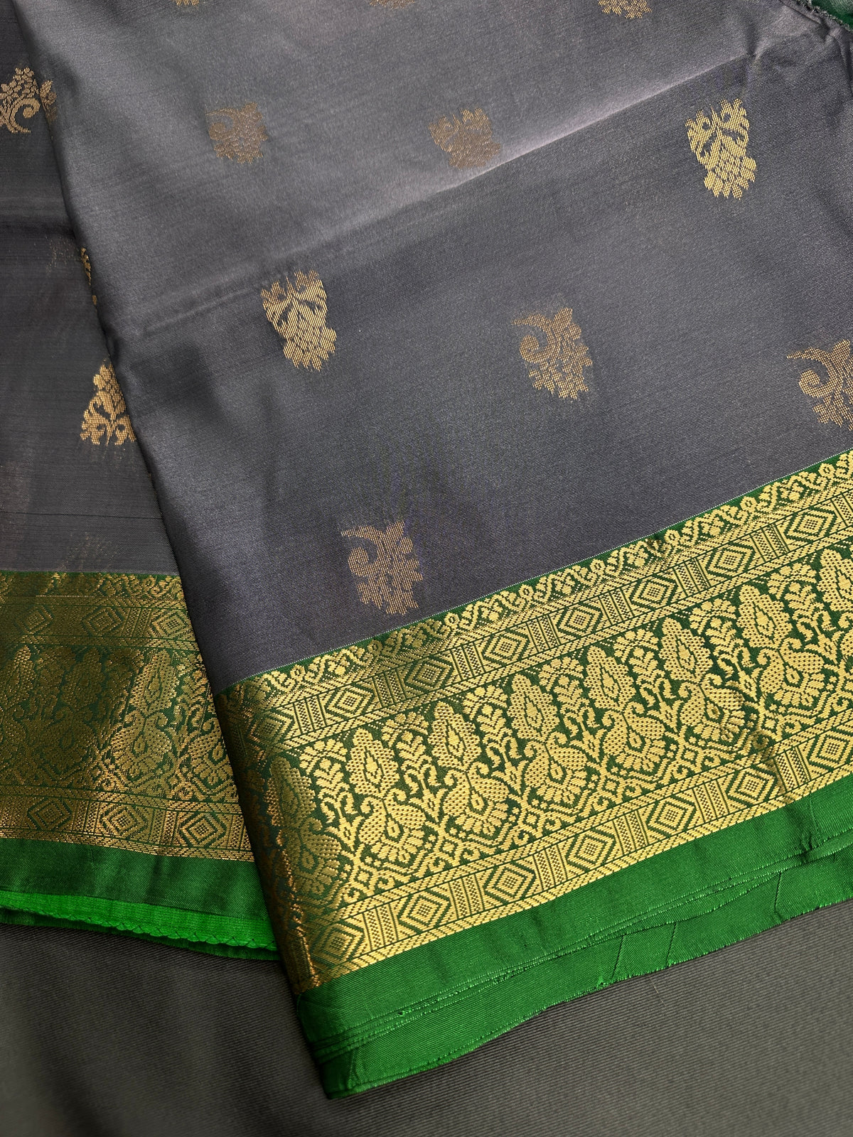 Dharamavaram Pattu Grey Green Saree - 