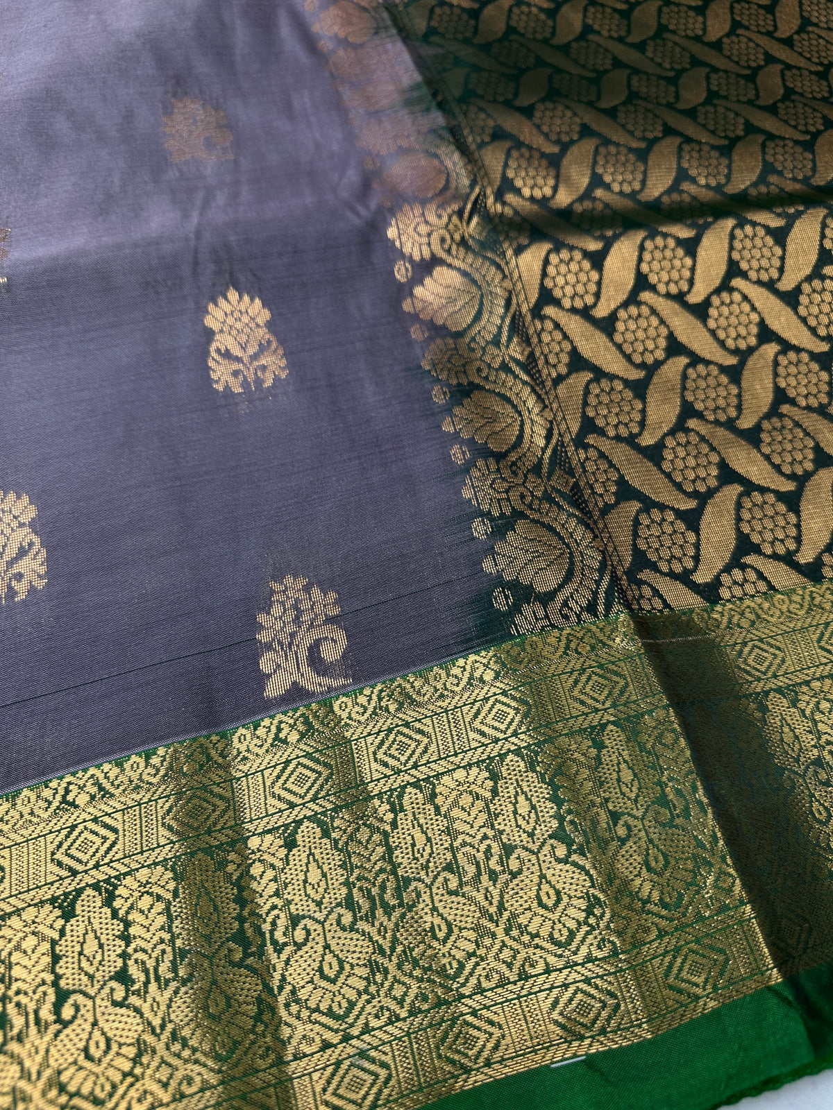 Dharamavaram Pattu Grey Green Saree - 