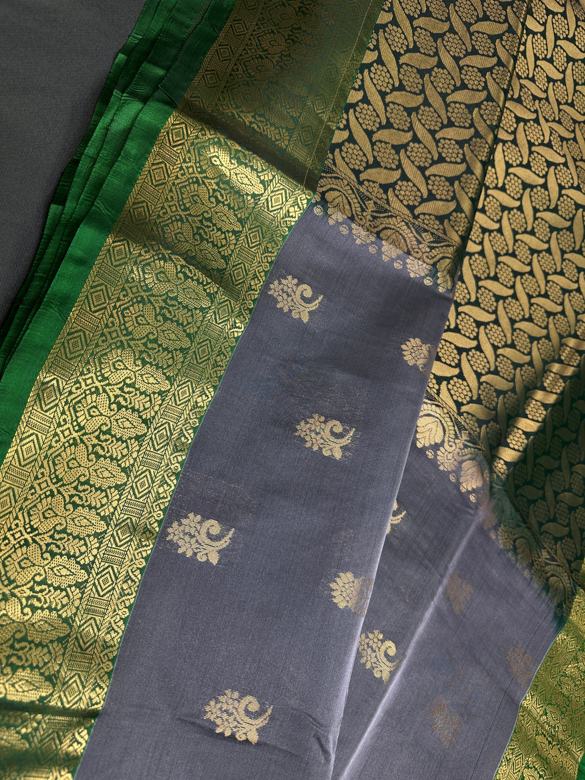 Dharamavaram Pattu Grey Green Saree - 