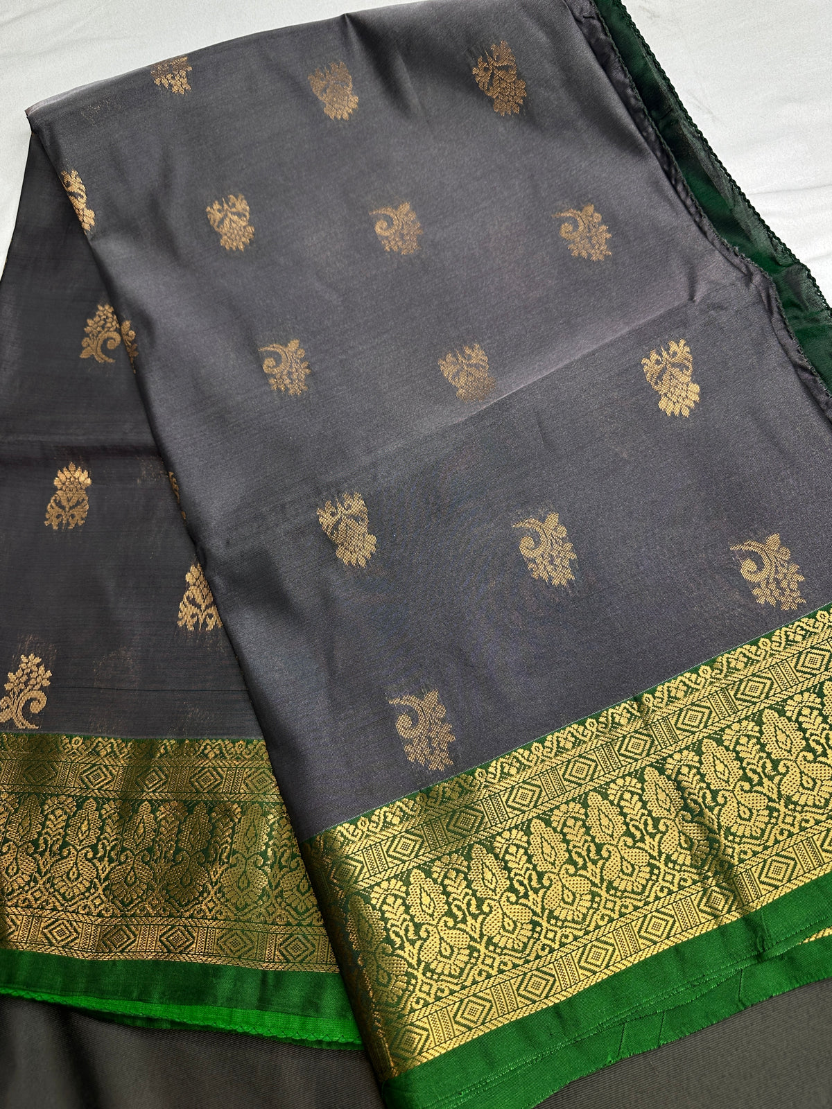 Dharamavaram Pattu Grey Green Saree - 