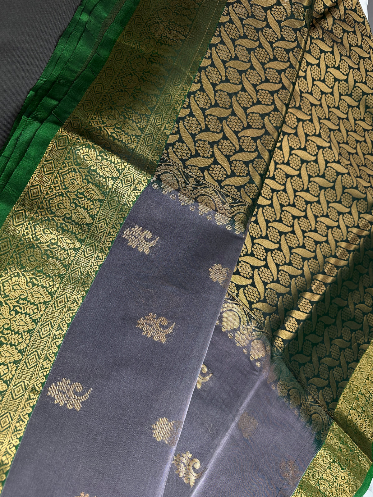 Dharamavaram Pattu Grey Green Saree - 