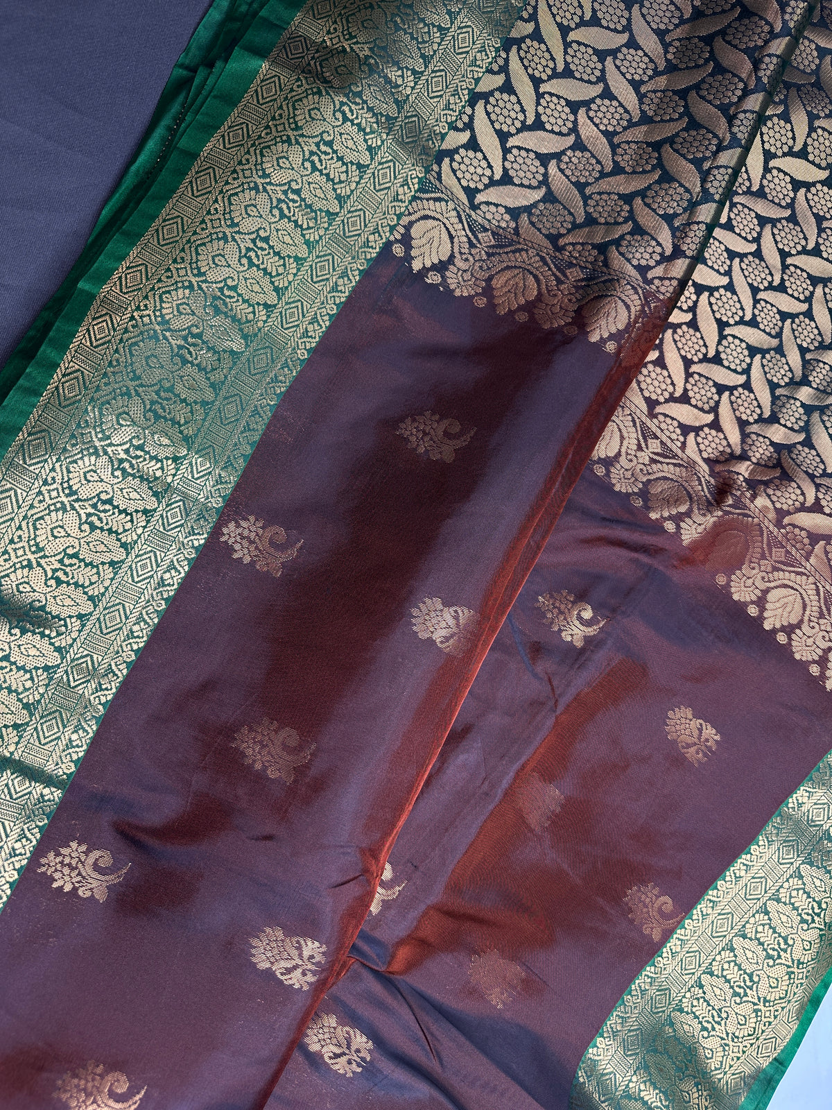Dharamavaram Pattu Brown Green Saree - 