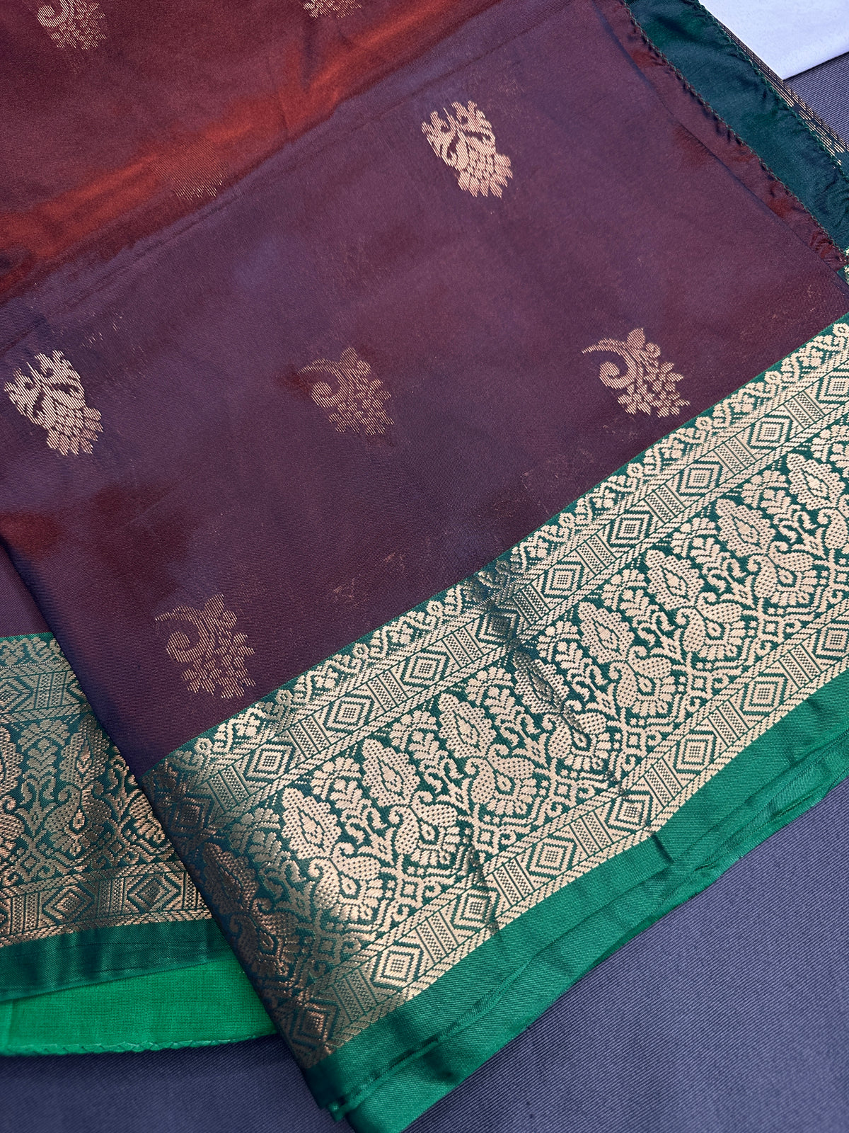 Dharamavaram Pattu Brown Green Saree - 