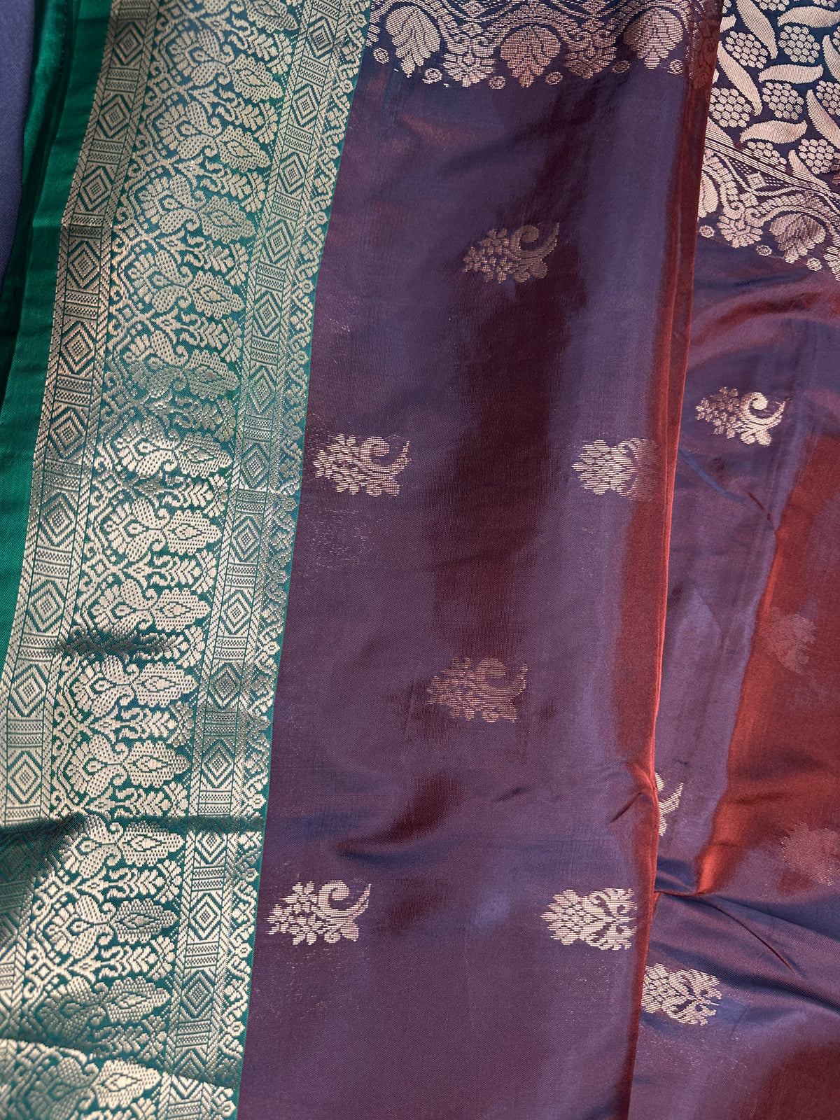 Dharamavaram Pattu Brown Green Saree - 