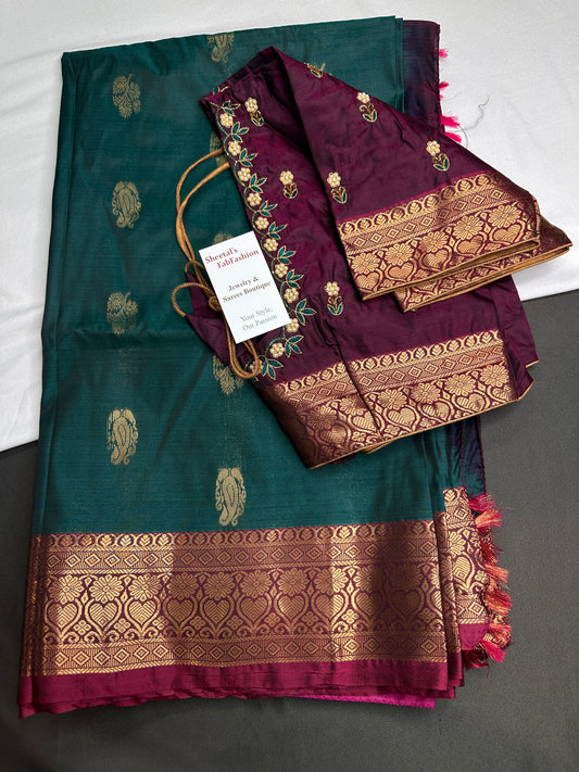 Dharamavaram Pattu Green Magenta Saree - 