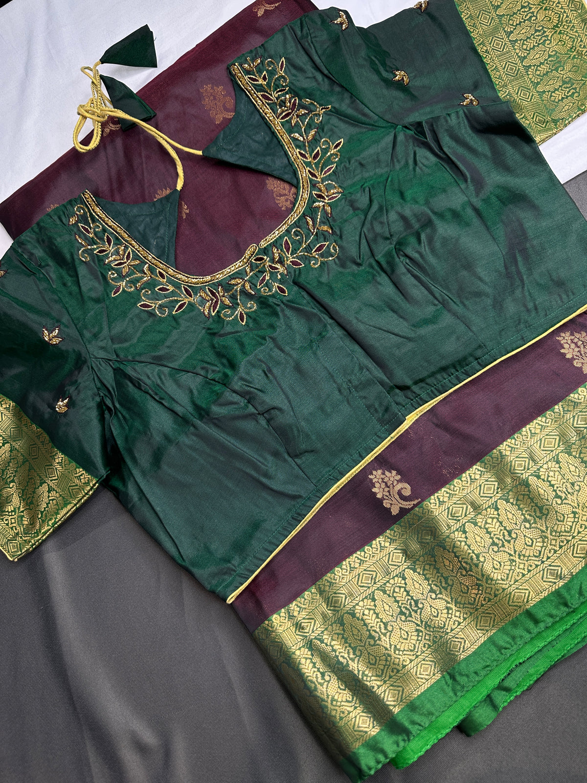 Dharamavaram Pattu Plum Green  Saree - 
