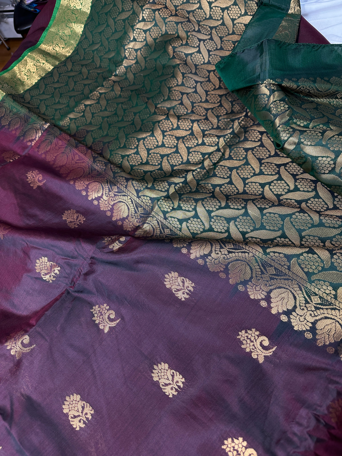 Dharamavaram Pattu Plum Green  Saree - 