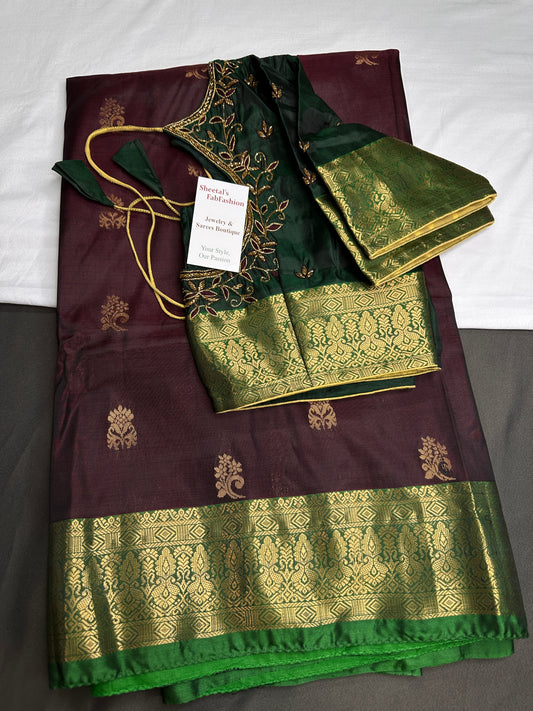 Dharamavaram Pattu Plum Green  Saree - 