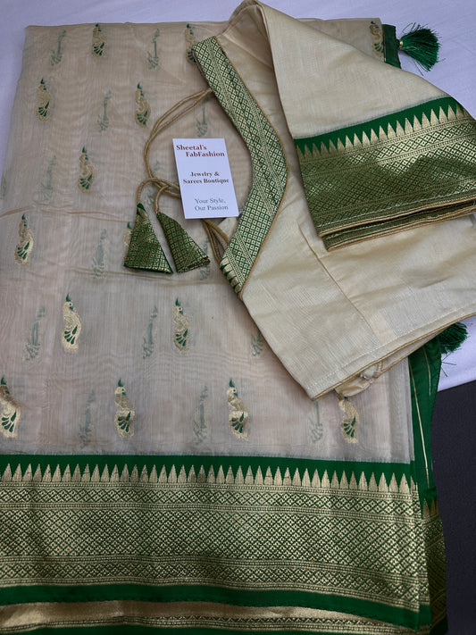 Semi Gadwal Silk Paithani White Red Saree - SR001103
