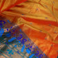 Semi Gadwal Chanderi Silk Paithani Orange Green Saree - SR001104