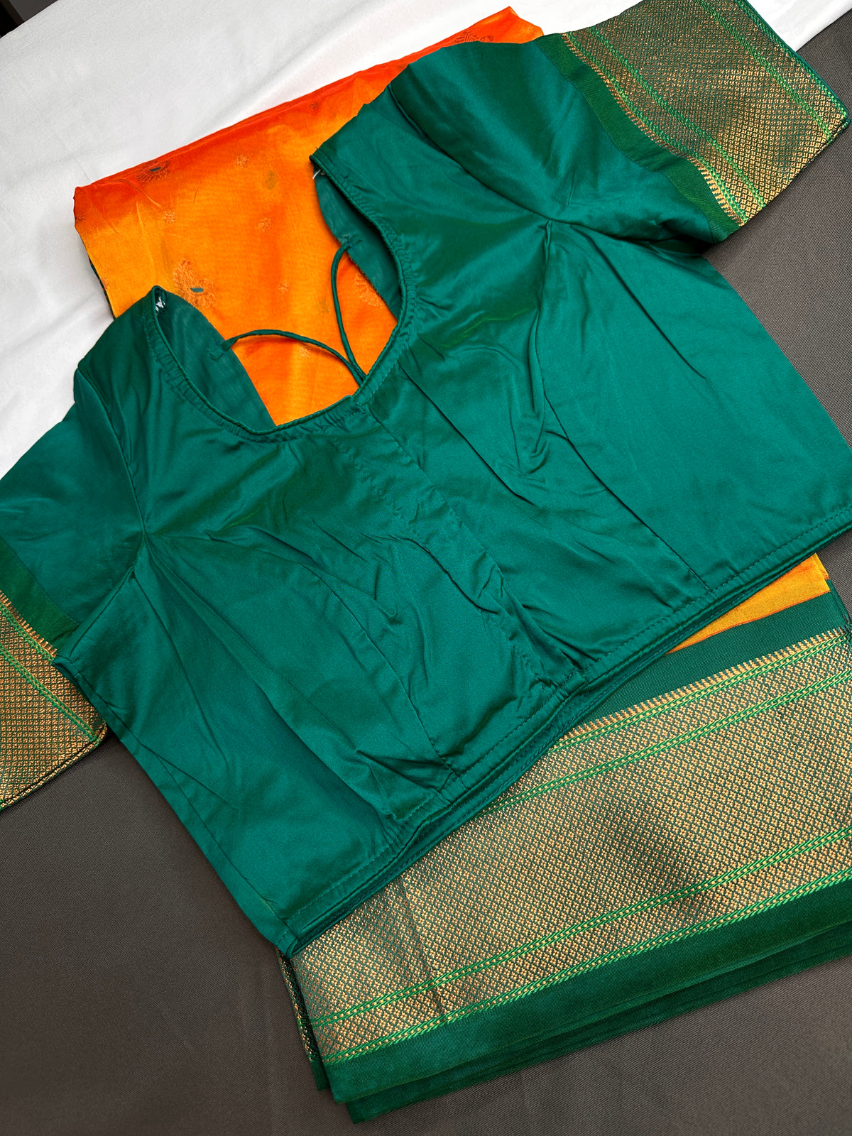 Semi Gadwal Chanderi Silk Paithani Orange Green Saree - SR001104