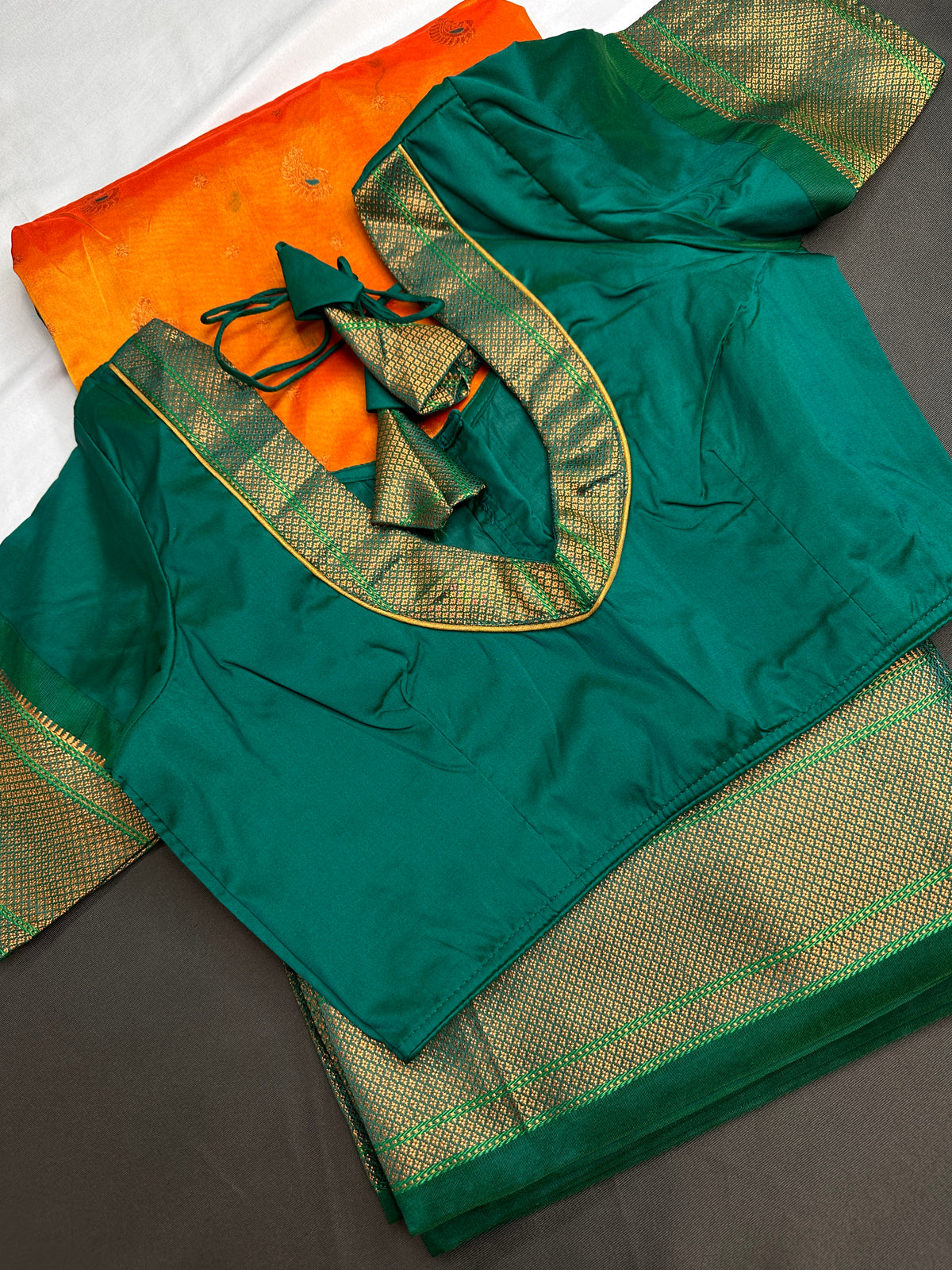 Semi Gadwal Chanderi Silk Paithani Orange Green Saree - SR001104