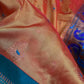 Semi Gadwal Chanderi Silk Paithani Orange Green Saree - SR001104