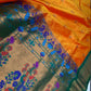 Semi Gadwal Chanderi Silk Paithani Orange Green Saree - SR001104