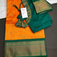 Semi Gadwal Chanderi Silk Paithani Orange Green Saree - SR001104