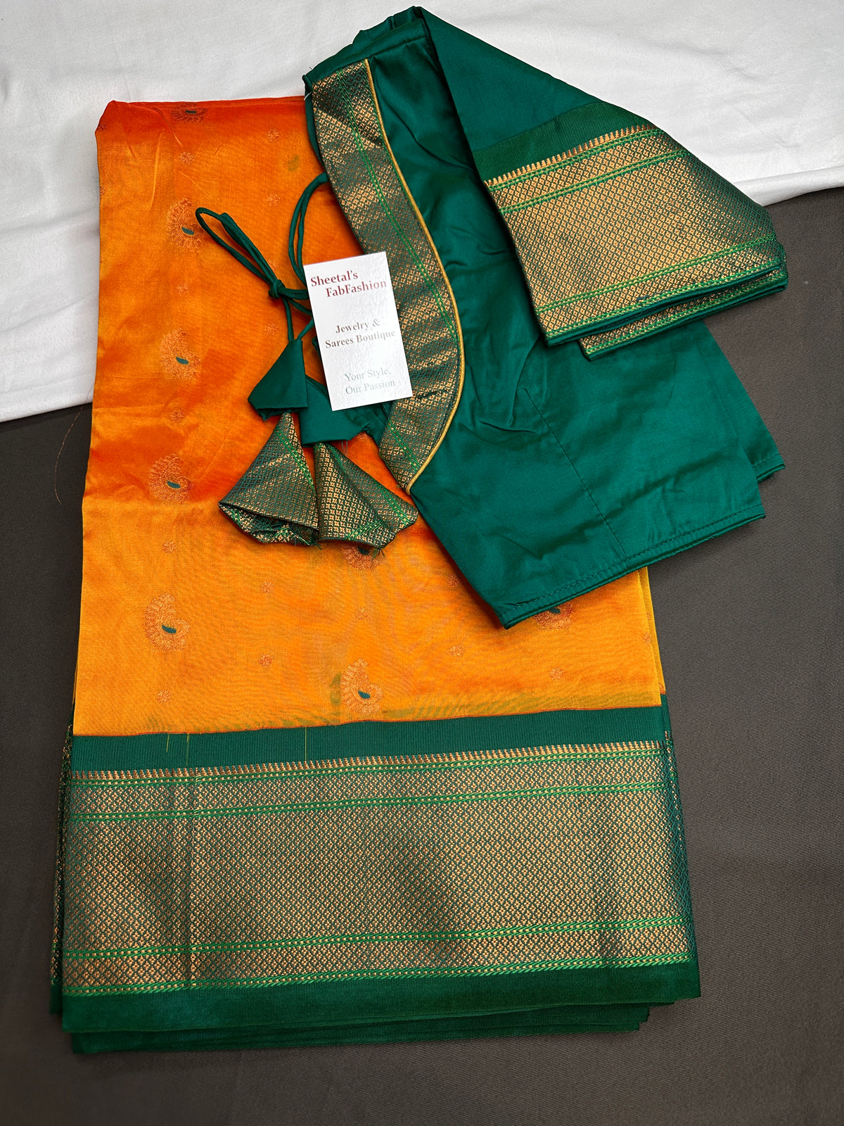Semi Gadwal Chanderi Silk Paithani Orange Green Saree - SR001104