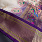 Semi Gadwal Silk Paithani Off White Purple Saree - SR001105